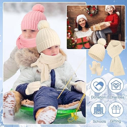 Suhine 18 Pcs Kids Winter Hat Gloves Scarf Set Warm Kids Knit Pom Beanie Hat Snow Gloves Neck Warmer Unisex for Gift thumbnail 6