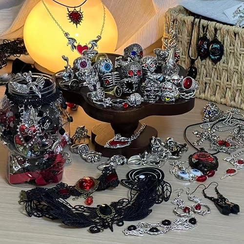 Mystery Jewelry Jar for Women, Gothic Witchy Jewelry Gift Set(Goth Boho Mixed Punk Everyday Necklaces,Earrings, Rings,Bracelets/Bangles),Valentines Day Gifts,Unique Alternative Fashion Romantic Present for Her thumbnail 2