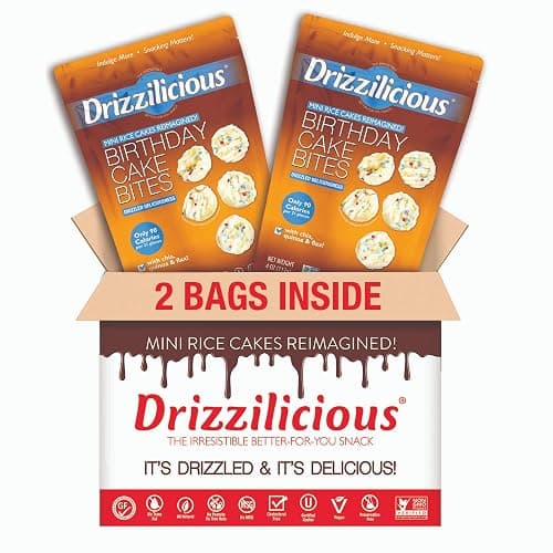 Drizzilicious Mini Rice Cakes Birthday Cake - Rice Crisps, Healthy Snack for Adults and Kids, Flavored Rice Cakes, Vegan, Gluten Free, Allergen Free, Only 90 Calories Per Serving - 4 oz (Pack of 2) thumbnail 3