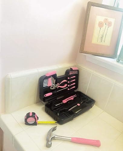 Apollo Tools Original 39 Piece General Household Tool Set in Toolbox Storage Case with Essential Hand Tools for Everyday Home Repairs, DIY and Crafts - Pink Ribbon - Pink - DT9706P thumbnail 12