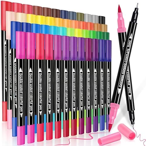 DUULEMANG 48 Colors Dual Markers Brush Pens, Art Markers Colored Pens for Adult Coloring Books, Brush and Fine Point Dual Tip Artist Colored Marker Set - Image 1