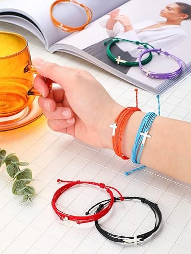 Yinkin Cross Bracelets Bulk for Kids & Teens, Adjustable Christian Friendship Bracelets for Sunday School, Easter Gifts thumbnail 3