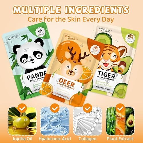 9 Pack Animal Face Masks Skincare for Kids, Spa Party Gifts for Teen Girls | Bulk Sheet Hydrating Face Mask for Kids Skin Care, Collagen Face Mask for Teens Women, Sleepover Party Supplies thumbnail 4