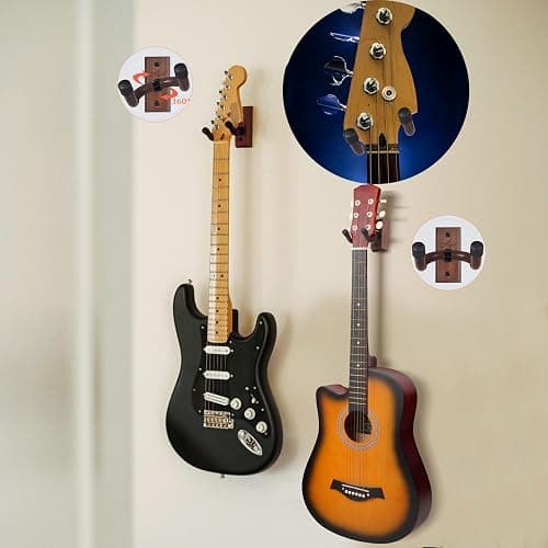 SNIGJAT Guitar Wall Mount 2 Pack, Guitar Hanger Wall Hook Holder Stand with Screws, Hardwood Mount Hanger for Acoustic Bass,Banjo, Mandolin thumbnail 7