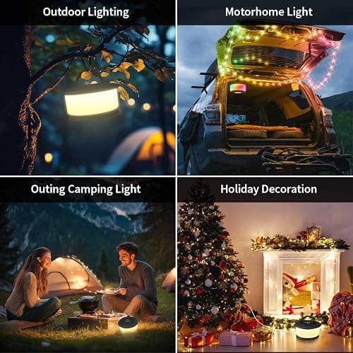 Camping String Lights,2 in 1 Upgraded 32.8FT Rechargeable Tent Lights String with 19 Lighting Modes,Quick Storage Camping Lights，Portable LED Lamp for Bedroom Yard Decor Christmas Camping(Black) thumbnail 5