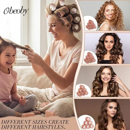 obeoby 4 Sizes Hair Rollers for Women Heatless Self-Grip Curlers Set, Brown thumbnail 3