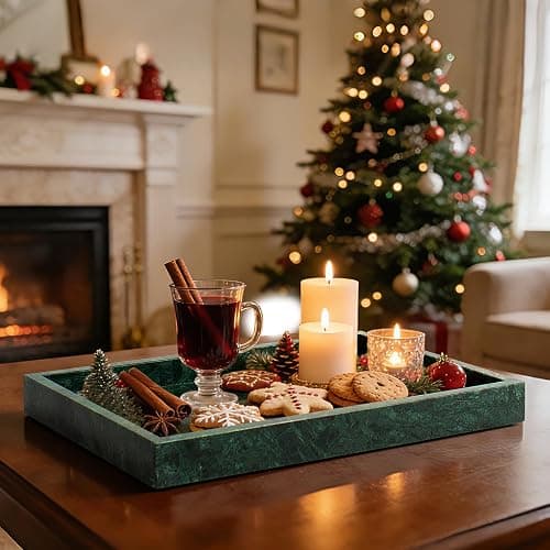 YMXYJM Real Natural Marble Tray for Bathroom, Genuine Marble Stone Vanity Tray, Luxury Storage Trays for Kitchen, Vanity, Home Decor, Dresser, Non-Resin/Non-Ceramic, 12"x 8"x 1.2", Dark Green thumbnail 7