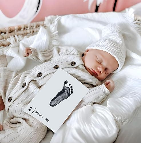 14 Pieces Baby Inkless Milestone Cards,1 Month to 12 Month Hand and Footprint Kit,Dog or Cat Pet Paw Print Kit,Newborn Safe Inkless Pad,Hello World Newborn Sign Memory Kit(14 Ink Pad+14 Papers) thumbnail 6