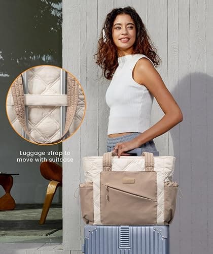 LOVEVOOK Tote Bag for Women, Puffer Bag and Work Bags with Zipper for Travel, Daily, School, Quilted Nurse Shoulder, 2pcs thumbnail 7