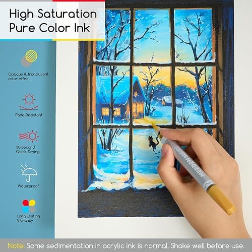 MEEDEN Artist Acrylic Paint Markers: 48 Colors Dual Tip Acrylic Marker with Brush & Round Tip - Waterproof Paint Pens Markers with Automatic Ink Control for Wood, Canvas, Glass, Rock, DIY, Ceramic thumbnail 7