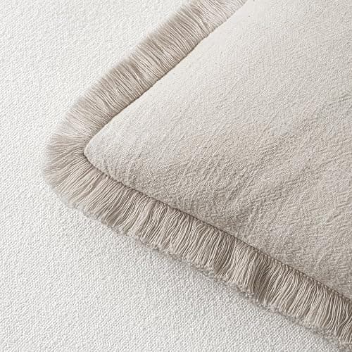 MIULEE Decorative Throw Pillow Covers Neutral Linen Fringe Throw Pillows Euro Shams Set of 2 Natural Beige Boho Farmhouse Cushion Covers for Couch Sofa Bed Living Room Spring Home Decor 24x24 Inch thumbnail 3