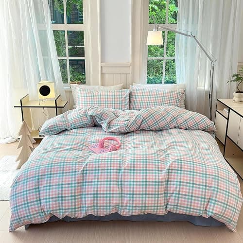 LifeTB Queen Comforter Set Multi-Colored Gingham Comforter Modern Style Checkered Pattern Comforter Set Colorful Grid Plaid Bedding Comforter Fluffy Soft Lightweight Grid Bedding Set Breathable thumbnail 3