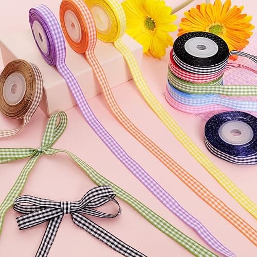 Sdfvsdg 10 Color 100 Yards Gingham Ribbon Variety Pack 3/8" X 10 Yards/Roll Spring Easter Plaid Assortment Ribbon Set for Gift Wrapping Crafts Bows Hair Bows Holiday Decoration thumbnail 6