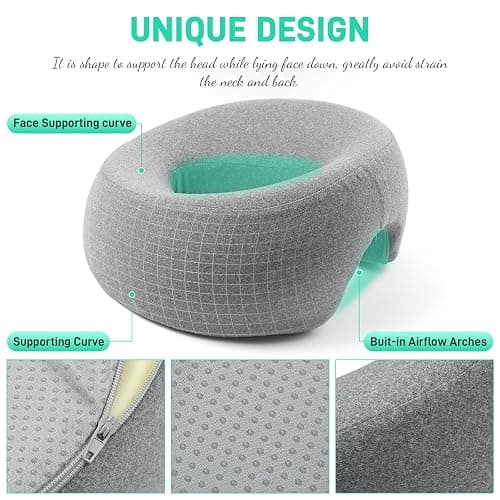 DabaTag Face Down Pillow Massage Headrest for Bed, Face Pillow for Stomach Sleeping, Face Cradle, Massage/BBL Pillow After Surgery Post Eye Surgery Recovery thumbnail 5
