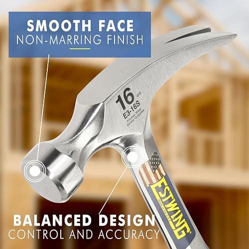 ESTWING Hammer - 16 oz Straight Rip Claw with Smooth Face & Shock Reduction Grip - E3-16S thumbnail 3