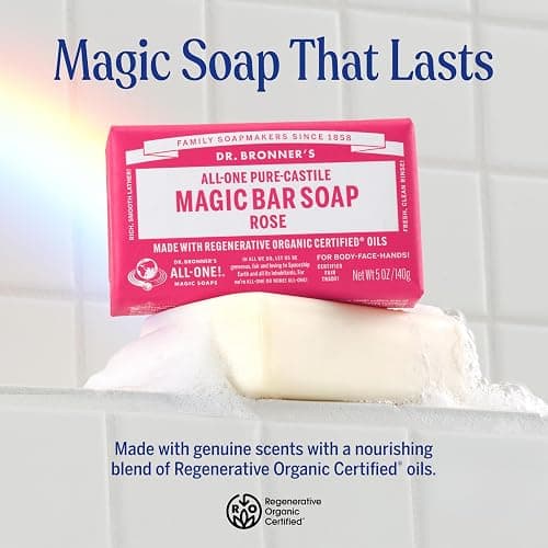 Dr. Bronner's Pure-Castile Magic Bar Soaps - Made with Regenerative Organic Certified Oils - For Face, Body, Hair- Vegan Soap Bars for Men & Women - Rose 2 pack, 5 oz thumbnail 2