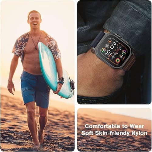 MRAIN-H Alpine Loop with Leather Design Compatible with Apple Watch Bands Ultra 3 2 1 (49mm) & Series 11 10 9 8 7 6 5 4 SE 3 2 1 (46mm 45mm 44mm), Soft Stretchy Nylon Sport Band for iWatch Men Women thumbnail 6