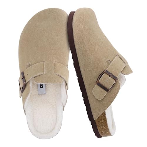 CUSHIONAIRE Women's Hana Cork footbed clog with Genuine Leather upper, Faux Fur lining, and +Comfort - Image 1