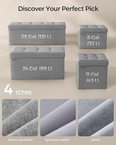 SONGMICS MAZIE Collection - 43 Inches Folding Storage Ottoman Bench, Ottoman Foot Rest, End of Bed Bench, Storage Chest, Load 660 lb, for Living Room, Bedroom, Entryway, Light Gray ULSF77G thumbnail 8