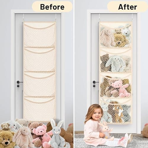 Over The Door Stuffed Animal Storage, Cotton Toy Organizer for Storage Plush Toys,Baby Supplies, Stuffed Animal Holder with 4 Large Pockets, Hanging Door Organizer for Nursery, Bedroom, Kids Room thumbnail 4