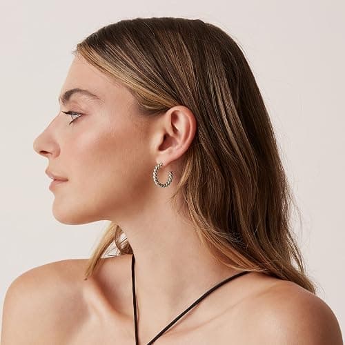 PAVOI 14K Gold Plated Twisted Rope Round Hoop Earrings in Rose, White and Yellow Gold thumbnail 4