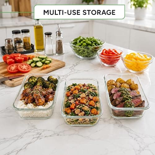 PrepNaturals 5 Pack 30oz Glass Meal Prep Containers - 1 Compartment | Borosilicate Glass Meal Prep Containers - Airtight Leak-Resistant Lids, Microwave, Oven & Freezer Safe (5-Pack, 30 oz) thumbnail 10