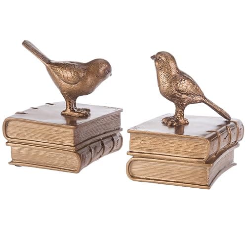 MyGift Gold Bird Bookends Decorative for Heavy Books, Brass Book Ends for Shelves, Vintage Resin Bookends, 1 Pair - Image 1
