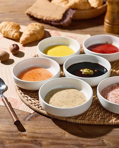 famiware Ceramic Soy Sauce Dish, 4oz Dipping Bowls Set of 6, White | Individual Dip Sauce Cups/Bowls/Dishes/Plates, Small Serving Bowls for Side Dishes, Condiments, Sushi, Appetizers, Dessert thumbnail 5