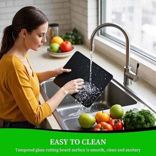 Tempered Glass Cutting Board for Kitchen, Black Cutting Board for Countertop, Dishwasher Safe, Scratch Resistant, Heat Resistant, Shatter Resistant (16"x12") thumbnail 6
