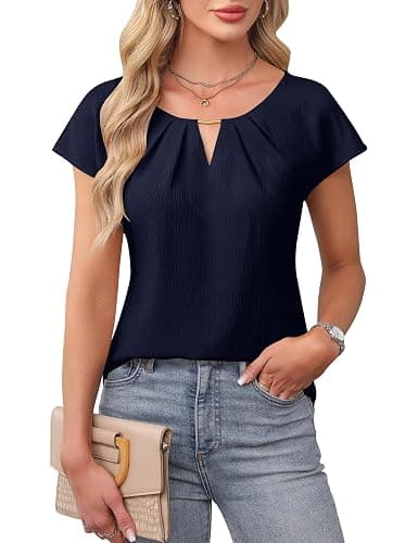Blooming Jelly Womens Dressy Business Casual Tops Work Trendy Short Sleeve Shirts Summer Cute Pleated Blouses - Image 1