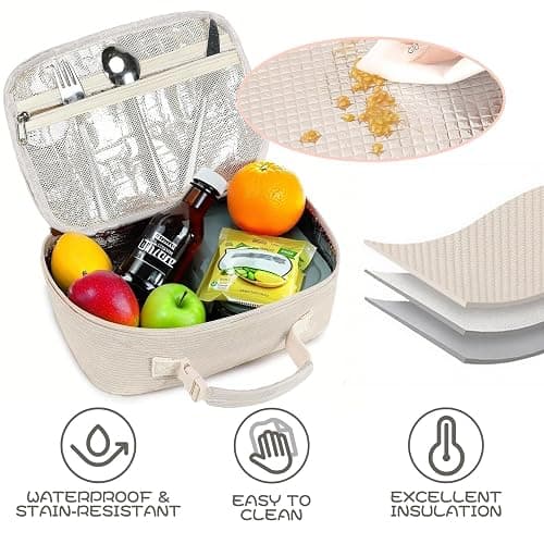 GODWOODS Cute Lunch Bag for Women & Men Corduroy Small Lunch Box with Cooler & Organizer Compartments Insulated Lunch Tote Bag for Travel Work (Beige) thumbnail 6