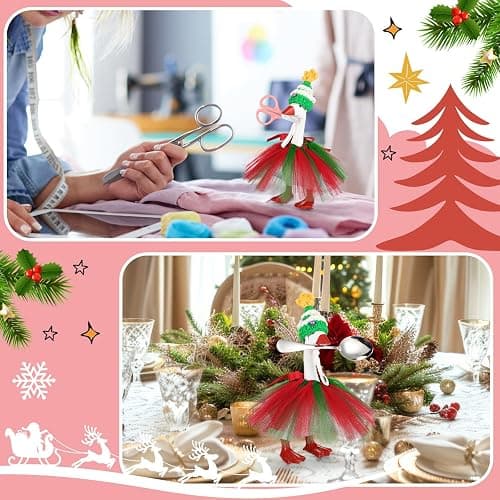 Sunnymove 7 Inch Christmas Mini Desk Goose Outfits with Christmas Tree shape Knitting Hat Red and Green Tutu Dress Mini Desk Goose Customs for Magnetic Statue Key Holder Decor thumbnail 6