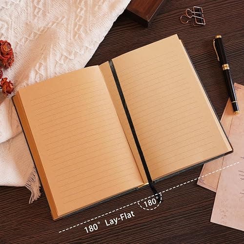 Wisefine Vintage Hardcover Lined Notebook A5 Journal - 384 Pages 100 GSM Thick Kraft Paper Writing Journal for Men & Women Dark Brown 5.51" x 8.50" thumbnail 4
