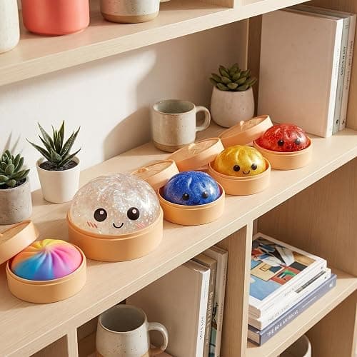 Dumpling Squishy Mystery Box, Slow Rising Glitter Squishy Dumpling Toy, Anxiety Relief Fidget, Stocking Stuffers with Food Steamer Stretchy Desk Toys (Glitter White) thumbnail 6