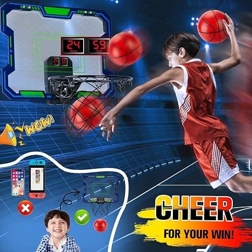 Basketball Hoop Indoor for Kids(4-12 Years Old), Over The Door Basketball Hoop with Scoring, Countdown and Music Accompaniment, Christmas Toys thumbnail 3