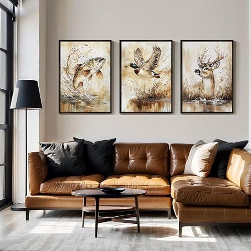 Vintage Animal Wall Art Baby Boy Room Canvas Wall Decor Farmhouse Animal Posters Kids Nursery Hunting Art Prints Rustic Deer Fish Pictures Mallard Duck Painting for Bedroom 12x16 Inch Unframed 3pcs thumbnail 4