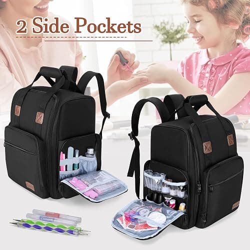 BAFASO Nail Polish Organizer Backpack Holds 105 Bottles (15ml - 0.5fl.oz) and a Nail Lamp, Nail Polish Backpack with 3 Removable Pouches and Multiple Tools Storage Pockets (Patented), Black thumbnail 3