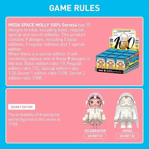 POP MART MEGA Space Molly 100% Series4 Blind Box Figures, Random Design Action Figures Collectible Toys Home Decorations, Holiday Birthday Gifts for Girls and Boys, Single Box thumbnail 4