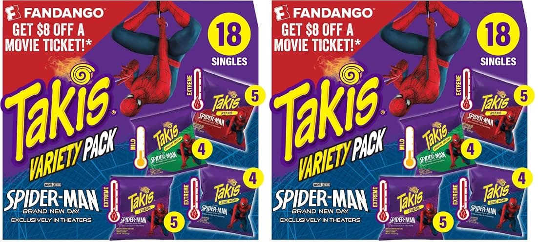 Takis 18 pc / 1 oz Variety Pack, Assorted Flavored Mixed Rolled Tortilla Chips – (5) Fuego, (5) Blue Heat, (4) Nitro, (4) Crunchy Fajitas (Pack of 2) - Image 1