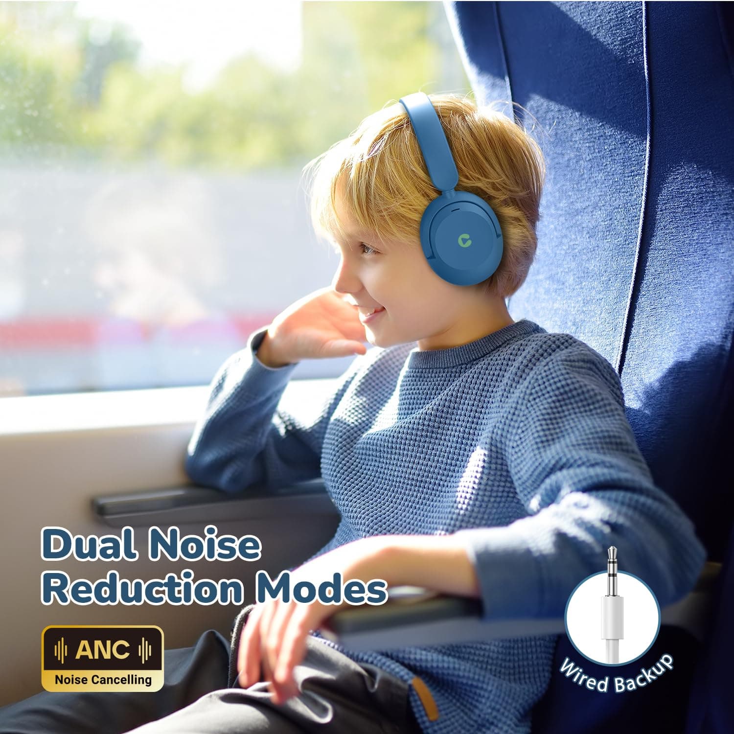 iClever BTH20 Kids Noise Cancelling Headphones, 60H Play Time,Type C Fast Charging, Safe Volume 80dBA, Bluetooth5.4, Award-Winning Kids Headphones Wireless for iPad Tablet Airplane, Blue thumbnail 7
