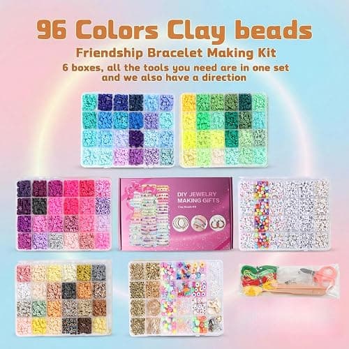 18000 Pcs Clay Beads Bracelet Making Kit 6 Boxes 96 Colors Friendship Jewelry Making kit Polymer Set with 1000 Letter Beads and 850 Charms Crafts thumbnail 7