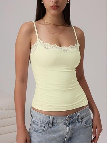 Starrylion Padded Lace Cami Top Double Lined Sexy Tank Top Spaghetti Strap Club Party Shirt thumbnail 2