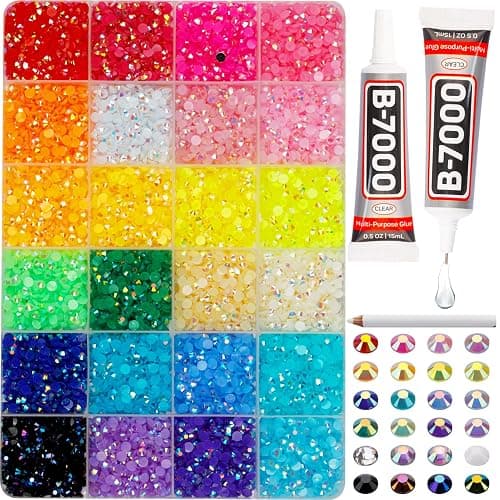 8000Pcs 4mm Rhinestones for Bedazzling, Bedazzler Kit with Rhinestones and Tools, Flatback Resin Jelly AB Colorful Rainbow Crystals Gems Set with Glue for Nail Art Crafting Clothes Crafts - Image 1
