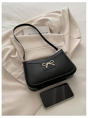 SweatyRocks Women's Bow Top Handle Clutch Purses PU Leather Underarm Shoulder Bags thumbnail 4