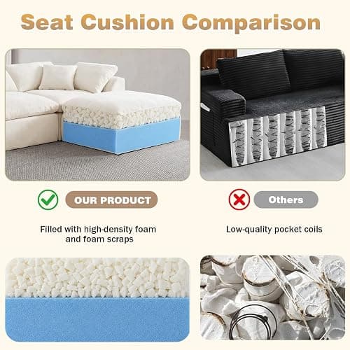 110" Boneless Cloud Couch Sectional for Living Room, Oversized Modular L Shaped Sofa with Ottoman, Deep Seat Chenille Sectional Couch for Cloud-Like Comfort (Beige) thumbnail 8