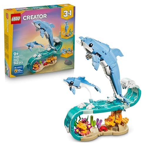 LEGO Creator 3in1 Sea Animals: Beautiful Dolphins Toy - Sea Animal Figure Transforms into a Seahorse or Crab - DIY Room Decor Idea - Creative Gift for 9+ Year Old Girls & Boys - 31385 - Image 1