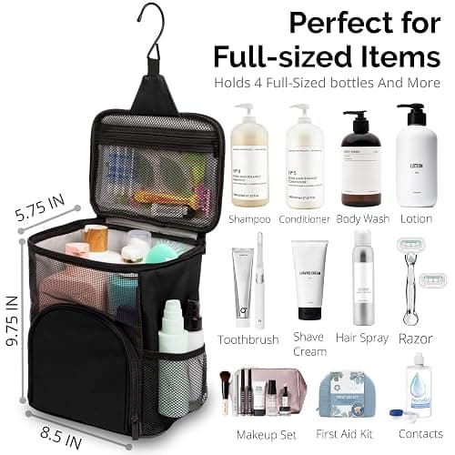 TERRA HOME Portable Shower Caddy For College Dorms - Foldable Mesh Tote - Dorm Room Essentials - Durable Hanging Travel Shower Bag - Perfect for College Students, Men, Women (Black) - Black thumbnail 2