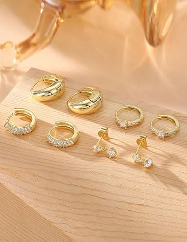 Sanfenly Gold Earrings Gold Hoop Earrings for Women Trendy Dainty Stud Earrings 14K Gold Plated Earrings Small Double Gold Silver Hoop Earrings for Women Lightweight Huggie Cartilage Earrings Set Gold Jewelry for Women Gifts thumbnail 5