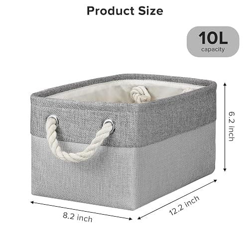 Small Storage Boxes for Shelves, Foldable Small Toy Storage Box with Handles, Canvas Storage Baskets for Socks Towels DVDs Books Makeup and Bathroom Toiletries(31x21x16cm/1 Pack, Grey&Light Grey) thumbnail 3