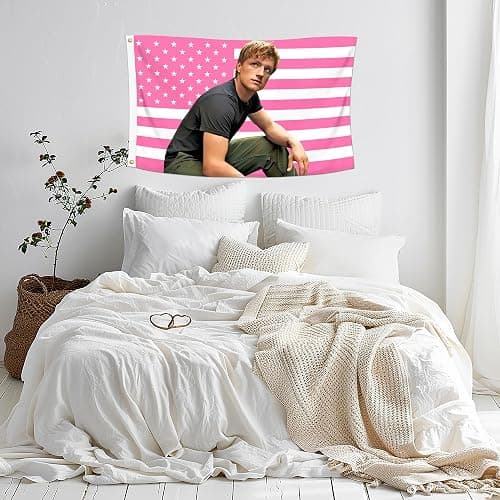 Shmbada 3x5 Ft Decorative Josh Hutcherson Flag Double Stitched with 2 Brass Grommets for Indoor Outdoor, Wall Hanging Peeta Tapestry Mellark College Dorm Room Decoration (Pink, 3x5 ft) thumbnail 4